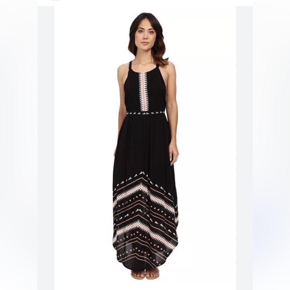 Rip Curl Black Maxi Dress with White and Pink Accents